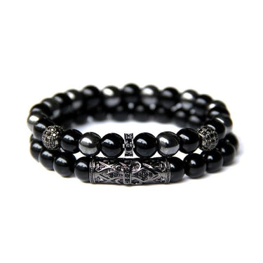 Men's 2 pc Onyx with Botswana Agate/ Tiger Eye/ Hematite GROUNDING Bracelet Set
